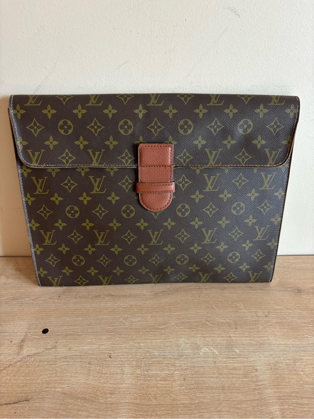 Louis Vuitton Brown Monogram Canvas Briefcase Pouch with Tan Strap